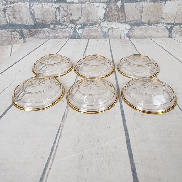Art Deco Salt Barrel Salt Cellar Pressed Glass Star Motif Gold Rim Set of 6 - Picture 10 of 12